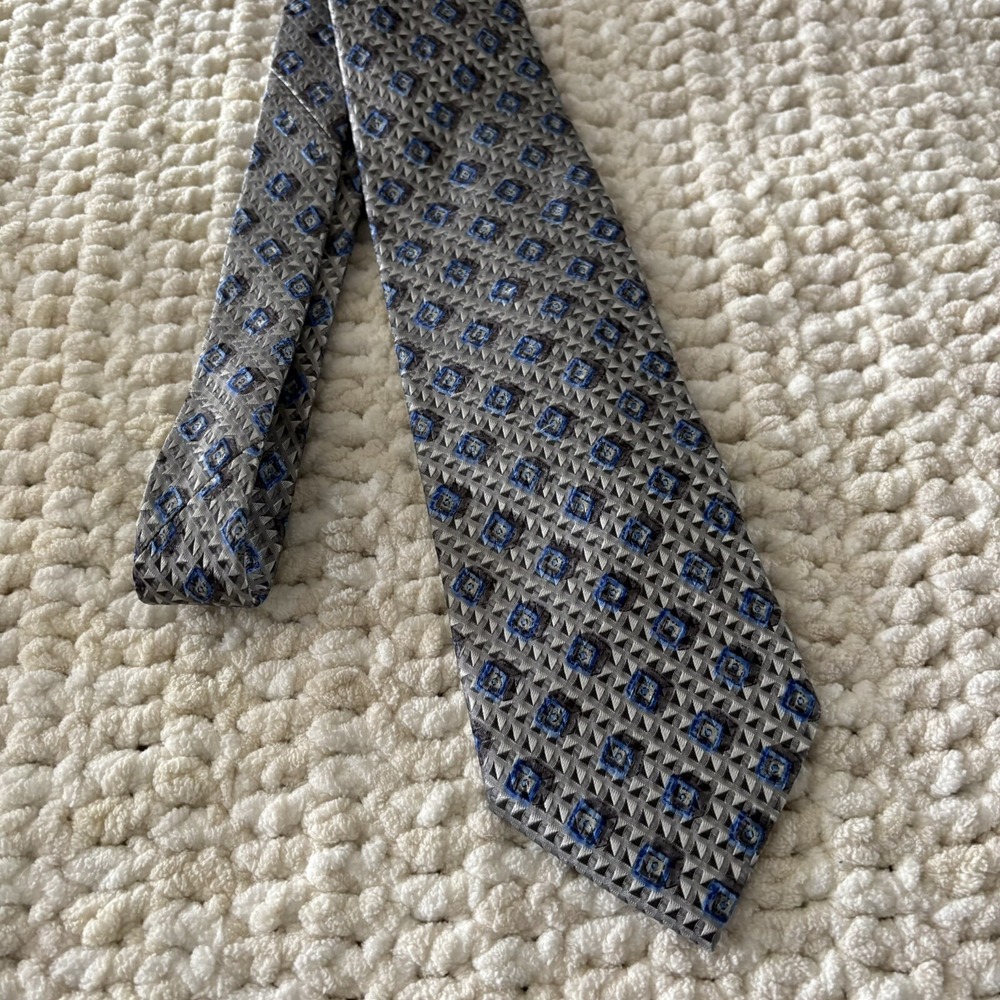 Ermenegildo Zegna Neck Tie Navy Blue Geometric Luxury Silk Made In Italy